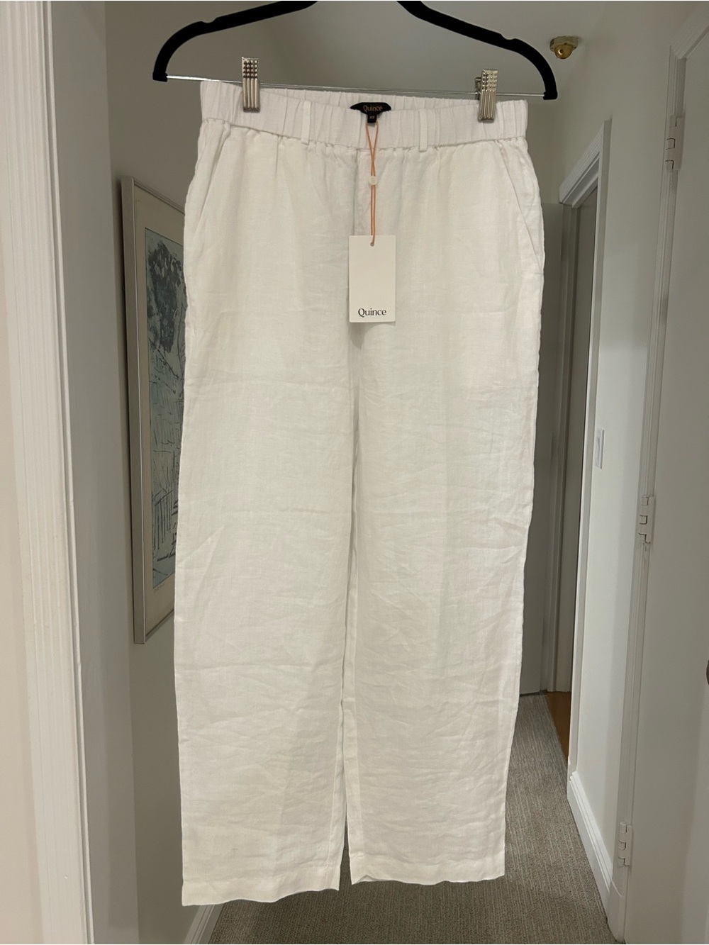 Quince White Wide-Leg Linen Blend Pants